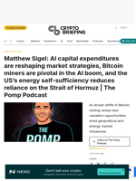 Matthew Sigel: AI capital expenditures are reshaping market strategies, Bitcoin miners are pivotal in the AI boom, and the US's energy self-sufficiency reduces reliance on the Strait of Hormuz | The Pomp Podcast