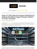 How To Time Altcoin Season Perfectly by Adding The Best Crypto Presale Tokens To Your Portfolio
