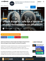 Vitalik Buterin Calls for a Rethink of DAO Governance on Ethereum | Live Bitcoin News