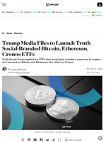 Trump Media Files to Launch Truth Social-Branded Bitcoin, Ethereum, Cronos ETFs - Decrypt