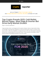 Top Crypto Presale 2025: Cold Wallet, Bitcoin Hyper, Maxi Doge & Snorter Bot Growth