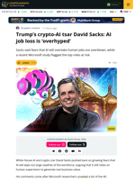 David Sacks Says AI Job Loss Fears Overhyped