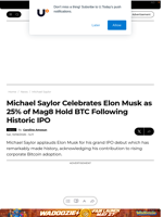 Michael Saylor Celebrates Elon Musk as 25% of Mag8 Hold BTC Following Historic IPO - U.Today