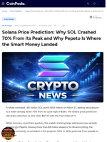 Solana Price Prediction: Why SOL Crashed 70% From Its Peak and Why Pepeto Is Where the Smart Money Landed