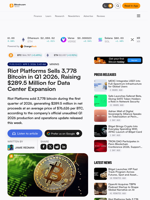 Riot Platforms Sells 3,778 Bitcoin in Q1 2026, Raising $289.5 Million for Data Center Expansion – Mining Bitcoin News