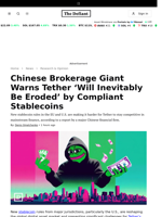Chinese Brokerage Giant Warns Tether ‘Will Inevitably Be Eroded’ by Compliant Stablecoins - 
