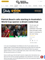 Patrick Beach calls starting in Australia's World Cup opener a dream come true
