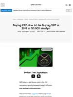 Buying XRP Now Is Like Buying XRP in 2016 at $0.005: Analyst