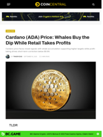 Cardano (ADA) Price: Whales Buy the Dip While Retail Takes Profits - CoinCentral