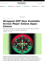 Wrapped XRP Now Available Across Major Solana Apps: Solana - 
