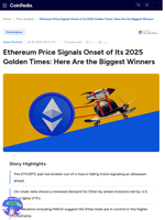 Ethereum Price Signals Onset of Its 2025 Golden Times: Here Are the Biggest Winners