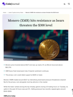 Monero (XMR) hits resistance as bears threaten the $300 level - CoinJournal