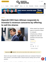 OpenAI CEO Sam Altman responds to investor's revenue concerns by offering to sell his shares