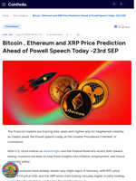 Bitcoin , Ethereum and XRP Price Prediction Ahead of Powell Speech Today -23rd SEP