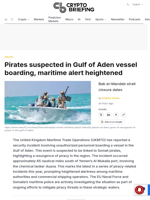 Pirates suspected in Gulf of Aden vessel boarding, maritime alert heightened
