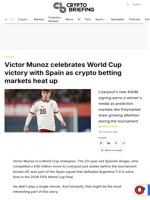 Victor Munoz celebrates World Cup victory with Spain as crypto betting markets heat up