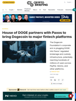 House of DOGE partners with Paxos to bring Dogecoin to major fintech platforms