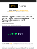 Reliable Crypto Casinos 2025: JACKBIT Bitcoin Casino Has Gained Popularity for Rakeback Bonuses and No ID Verification