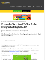 US Lawmaker Warns More FTX-Style Crashes Coming Without Crypto CLARITY