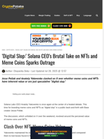 'Digital Slop:' Solana CEO's Brutal Take on NFTs and Meme Coins Sparks Outrage