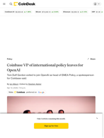  Coinbase VP of international policy leaves for OpenAI