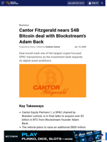 Cantor Fitzgerald nears $4B Bitcoin deal with Blockstream’s Adam Back