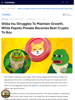 Shiba Inu Struggles To Maintain Growth, While Pepeto Presale Becomes Best Crypto To Buy