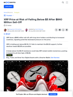 XRP Price Could Fall Below $3 After $840 Million Sell-Off