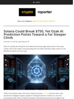 Solana Could Break $750, Yet Ozak AI Prediction Points Toward a Far Steeper Climb