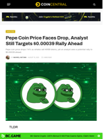 Pepe Coin Price Faces Drop, Analyst Still Targets $0.00039 Rally Ahead - CoinCentral
