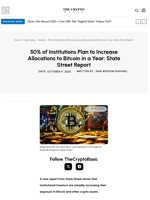 50% of Institutions Plan to Increase Allocations to Bitcoin in a Year: State Street Report