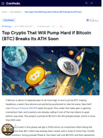 Top Crypto That Will Pump Hard if Bitcoin (BTC) Breaks Its ATH Soon : Mutuum Finance (MUTM)