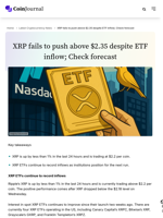 XRP fails to push above $2.35 despite ETF inflow; Check forecast