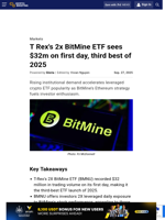 T Rex's 2x BitMine ETF sees $32m on first day, third best of 2025