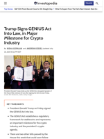 Trump Signs GENIUS Act Into Law, in Major Milestone for Crypto Industry