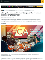 FCA Warns Premier League Clubs Over Risky Crypto Sponsorships