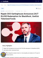Ripple CEO Garlinghouse Announces 24/7 RLUSD Redemption for BlackRock, VanEck Tokenized Funds