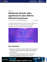 SharpLink amends sales agreement to raise $5B for Ethereum purchases