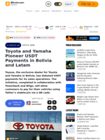 Toyota and Yamaha Pioneer USDT Payments in Bolivia and Latam – Crypto News Bitcoin News