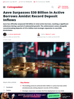 Aave Surpasses $30 Billion in Active Borrows Amidst Record Deposit Inflows - Coinspeaker