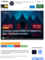 Investor Loses $80K in Tokens to EIP-7702 Batch Scam | Live Bitcoin News