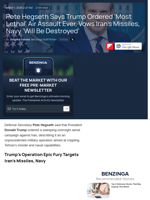 Pete Hegseth Says Trump Ordered 'Most Lethal' Air Assault Ever, Vows Iran's Missiles, Navy 'Will Be Destroyed'  - Benzinga