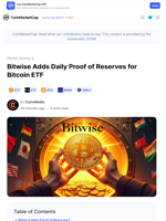 Bitwise Adds Daily Proof of Reserves for Bitcoin ETF: Guest Post by CoinoMedia | CoinMarketCap