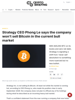 Strategy CEO Phong Le says the company won't sell Bitcoin in the current bull market