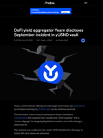 DeFi yield aggregator Yearn discloses September incident in yUSND vault