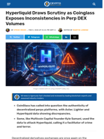 Hyperliquid Draws Scrutiny with Inconsistent Perp DEX Volume