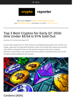 Top 3 Best Cryptos for Early Q1 2026: One Under $0.04 Is 91% Sold Out