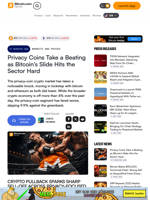 Privacy Coins Take a Beating as Bitcoin’s Slide Hits the Sector Hard – Markets and Prices Bitcoin News
