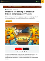 Bitcoin Mining CEO Pay Sparks Shareholder Revolt - VanEck