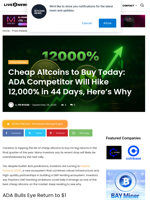 Cheap Altcoins to Buy Today: ADA Competitor Will Hike 12,000% in 44 Days, Here’s Why | Live Bitcoin News